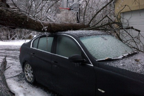 A tree brought down in an ice storm lies across the roof of a car in the Toronto area on Dec. 22, 2013. 680NEWS/Anne Lavrih