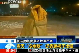 北美遇极寒 电视台记者裹着被子出镜