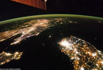 卫星照片：中朝韩夜景 南北韩对比惊人