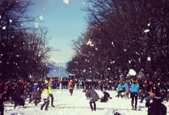UBC近两千名学生打雪仗是怎样的场景？