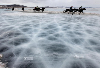 西伯利亚举办冰上赛马 展示高超骑术