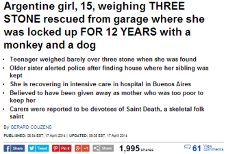 阿根廷15岁少女被囚12年 体重仅20公斤