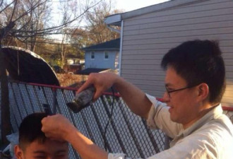 华人父亲为儿子理发照在社交网络热传