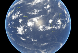 卫星拍摄太平洋上空同时惊现4股风暴
