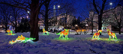 夜間的冰雕景觀。(圖:冰雪節官網)