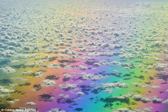 A rainbow forms when light is reflected and refracted in water droplets, or in other liquids or surfaces. Because they are formed by droplets above the ground, centred on a line from the sun to the viewer’s eye, this means they are visible from a distance. This means it is not possible to ‘fly through’ a rainbow