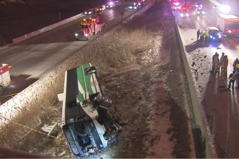One person died after a GO bus rolled over on Highway 407, Jan. 15, 2015. CITYNEWS