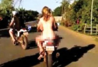 2女1男全裸骑摩托 遭柬埔寨警方驱逐