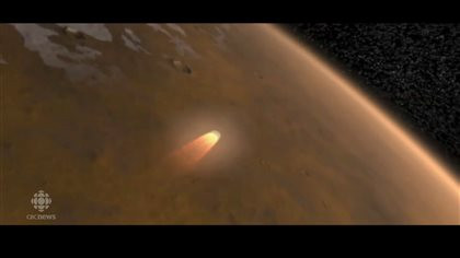 太空船降落在火星的情景。