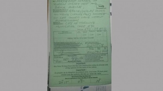 宣传表演被开罚,格罗素一气之下把罚单上传到Facebook。(CP24)