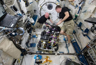 宇航员在太空生活照 喝奶昔维修机器