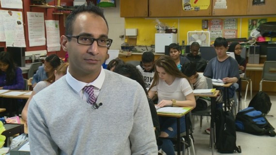 Aly Hirji, who teaches grade 10 and 11 at Toronto's Sir Wilfrid Laurier Collegiate, says he helps students learn concepts like