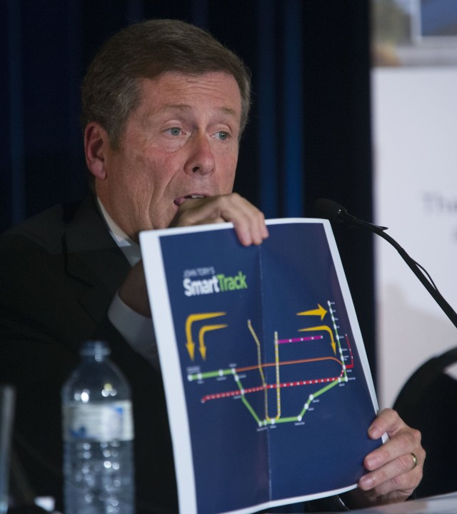 John Tory presents his SmartTrack plan at a mayoral debate.