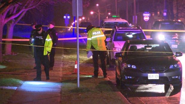 A man in his 20s and a seven-year-old boy were shot at a townhouse complex on Colborne Street West in Oshawa, Ont., on Thursday night.