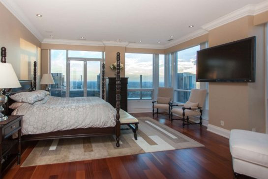 The master bedroom features corner windows and access to a second terrace. The College Park condo was just sold by former Leafs' player Phil Kessel, who bought the unit in 2009.