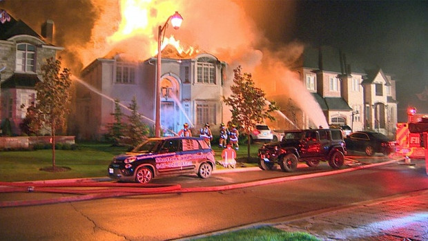 Firefighters battle this blaze in Vaughan, which destroyed a home on Autumn Glen Court. 