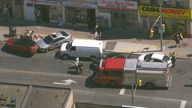 An aerial view of a crash scene at Eglinton and Oakwood avenues on May 20, 2016.