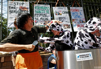 意大利民众在大使馆外抗议示威：别再吃狗肉