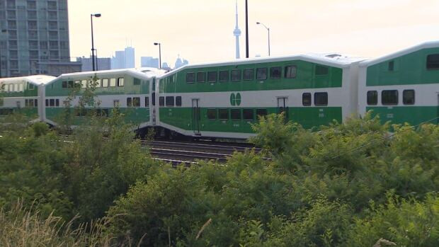 A Lakeshore West GO train is stopped between Mimico and Exhibition stations this morning after it struck and killed a pedestrian.