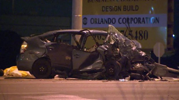 A four-vehicle collision sent two people to hospital overnight in Brampton.