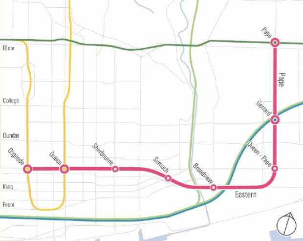One proposed route of Downtown Relief Line