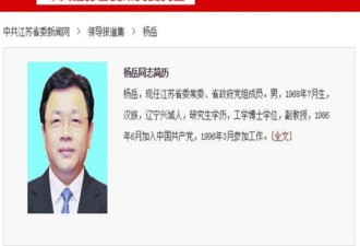 “团派”杨岳已出任江苏省政府党组成员