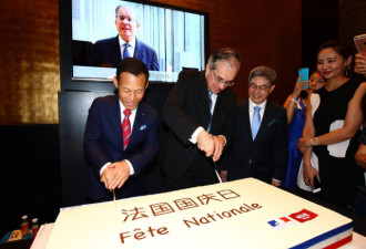 法驻华使馆国庆美食招待会引围观 抬出巨型蛋糕