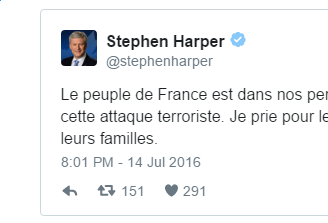 杜鲁多谴责法国尼斯恐袭  表示坚定支持法国