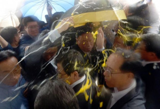 电视直播中 韩总理因萨德被疯狂扔鸡蛋