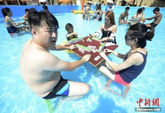 重庆长沙高温预警 比基尼美女在水上打麻将