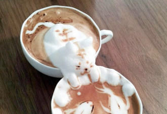 咖啡师创作3D拿铁 猫捉鱼那杯简直满满的脑洞