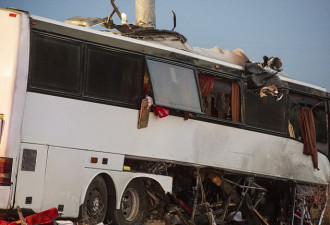 北加州一巴士冲出高速酿惨祸 至少5人死亡