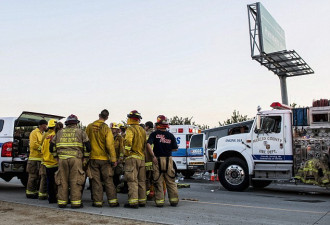 北加州一巴士冲出高速酿惨祸 至少5人死亡