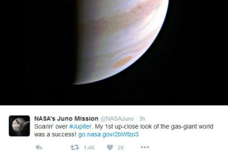 朱诺号发回有史以来最清晰木星照片 画面震撼