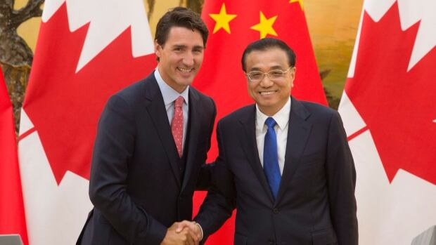 Prime Minister Justin Trudeau and Chinese Premier Li Keqiang during Trudeau's first to China. The Chinese premier arrives in Ottawa Wednesday for talks with Prime Minister Justin Trudeau aimed at deepening economic co-operation.