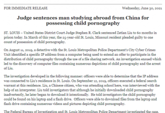 25岁中国留学生下载和传播色情视频 遭重判5年