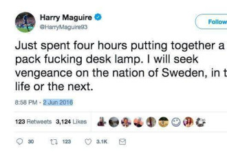英国破门功臣曾发推特:他X的!我会对瑞典复仇的