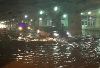暴雨突袭多伦多 大街成奔涌的大河交通全瘫痪