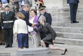 英国首相特蕾莎·梅向威廉王子行屈膝大礼