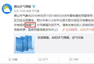 天气预报误发“短时强僵尸” 网友评论亮了