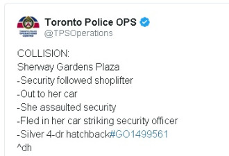 多伦多女子商店行窃被发现 驾车撞保安逃逸