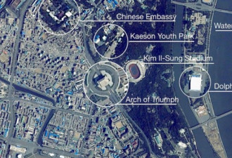 从太空俯瞰朝鲜平壤:路上几乎没有任何车辆