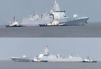 中国海军的055万吨导弹驱逐舰首舰试航
