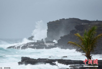26年来罕见飓风逼近夏威夷 民众海边冲浪