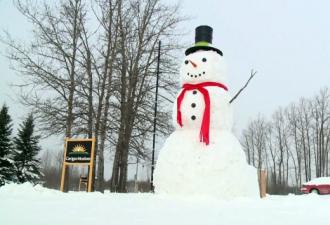 加拿大一位爸爸做了6米高的雪人 大家都玩嗨了