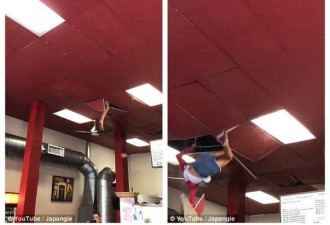 美国女子从餐厅天花板掉下 疑其爬上天花板吸毒