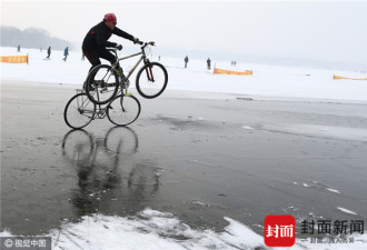 55岁老者冰面上演“自行车飞人”惊艳全场