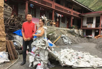村姑用 40 个水泥袋做超长婚纱，爆红网络！