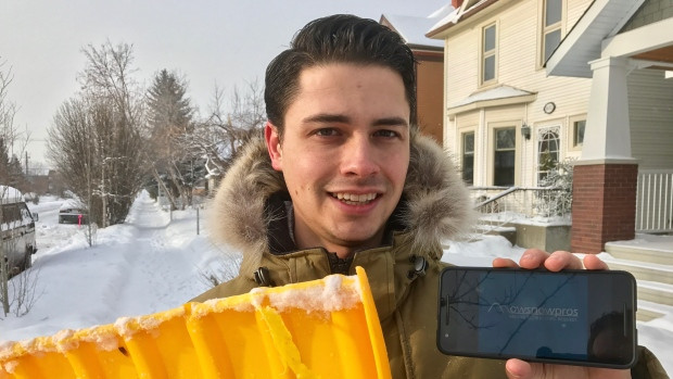 In Calgary, people can access on-demand snow clearing and grass cutting using MowSnowPros, a new app by Aidan Klingbeil, seen here.