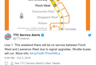 感恩节长周末多伦多地铁一号线6个站关闭